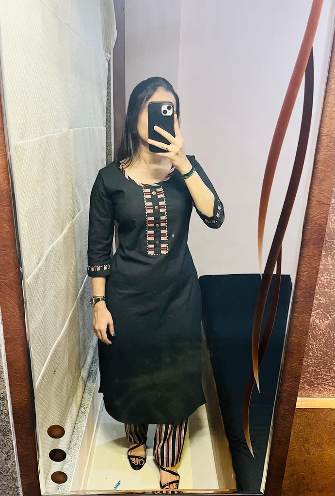 Black Pure Cotton Kurti Set