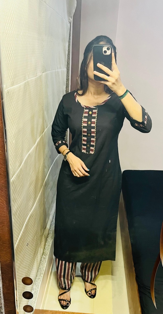 Black Pure Cotton Kurti Set